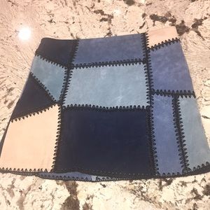 Zara Blue and Tan Suede Patchwork Skirt Size XS